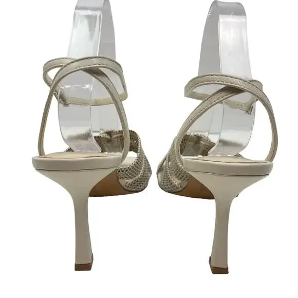 Vince Camuto | Earlena SZ US 11 NWOB Mesh Cut Leather Square Toe Cream Heels - Picture 7 of 13